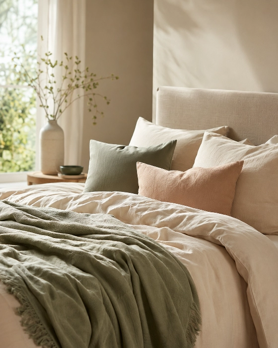 Ruhiges Bett im sanften Morgenlicht
